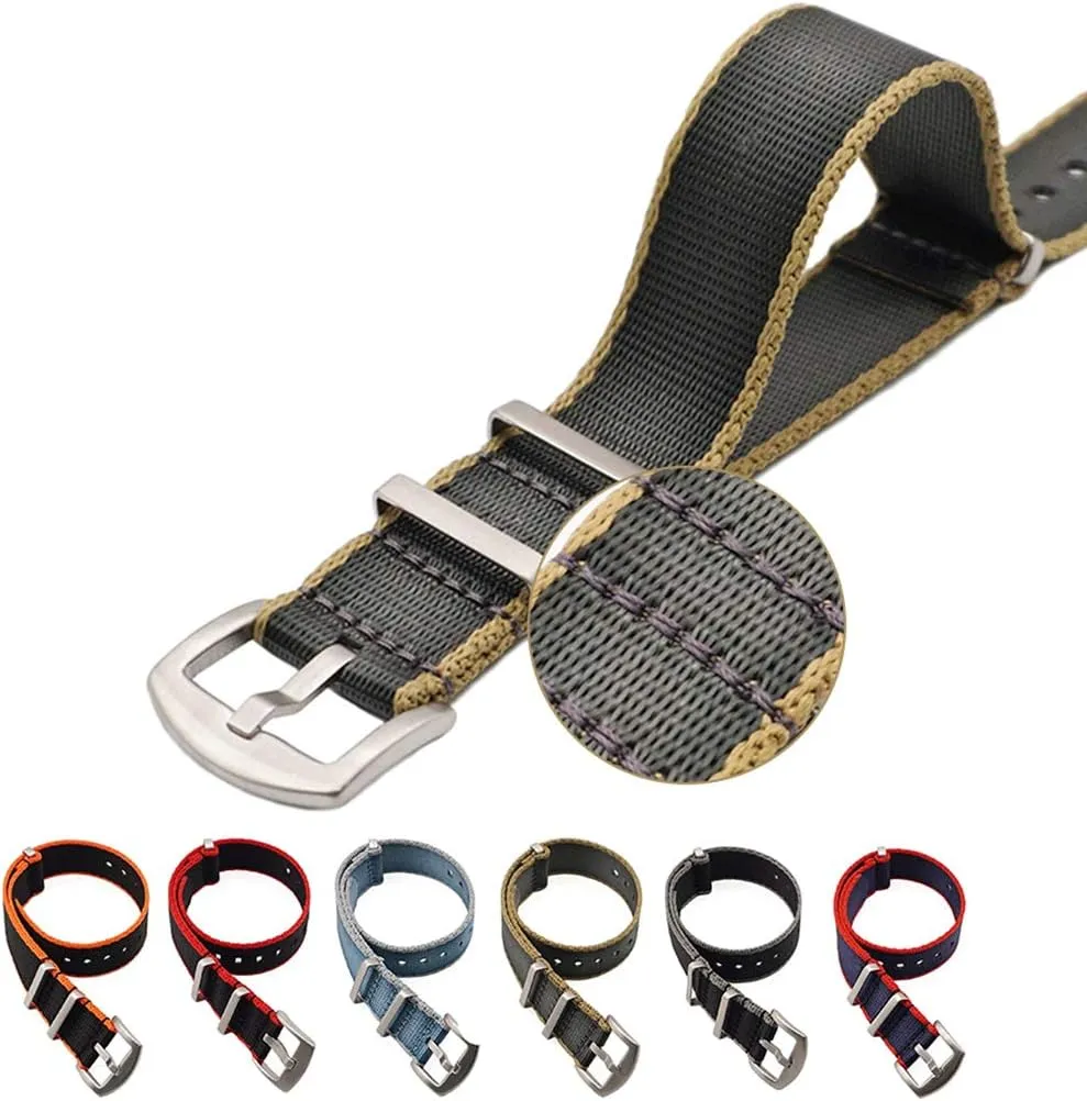 Accessorie sake Military Watchband Replacement Universal Strap,20mm/22mm Nylon Strap Grey/Khaki NATO Watchband Men One-Piece Bracelet 