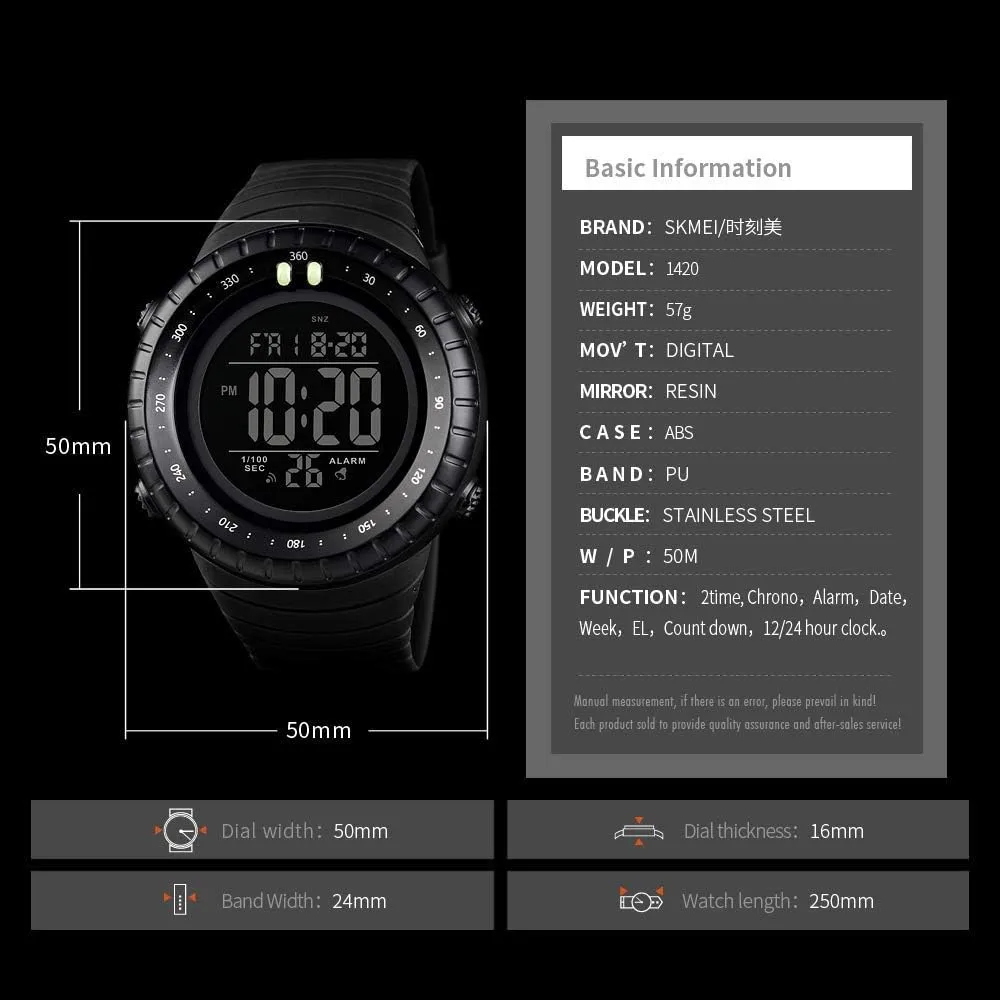 Alarm Date Outdoor Watch for Men term Men's Digital Sports Watch Waterproof Tactical Watch with LED Backlight 