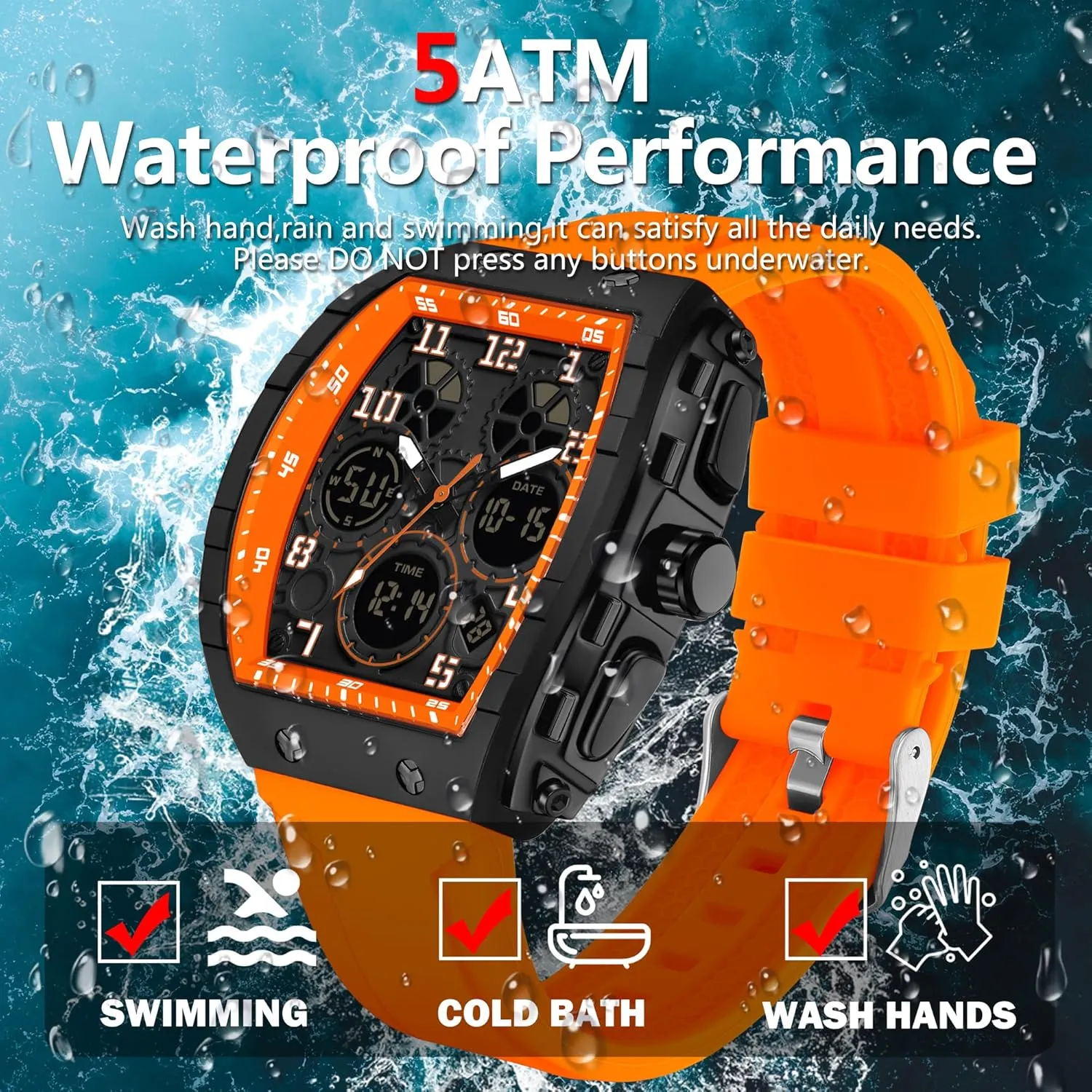 Alarm Stopwatch divine orbit realization unpredictably ether Tonneau Design Punk Analog Wrist Watch Calendar Dual Time Display Silicone Band findtime Mens Watches Unique Watches for Men Digital Waterproof Watch Sports 
