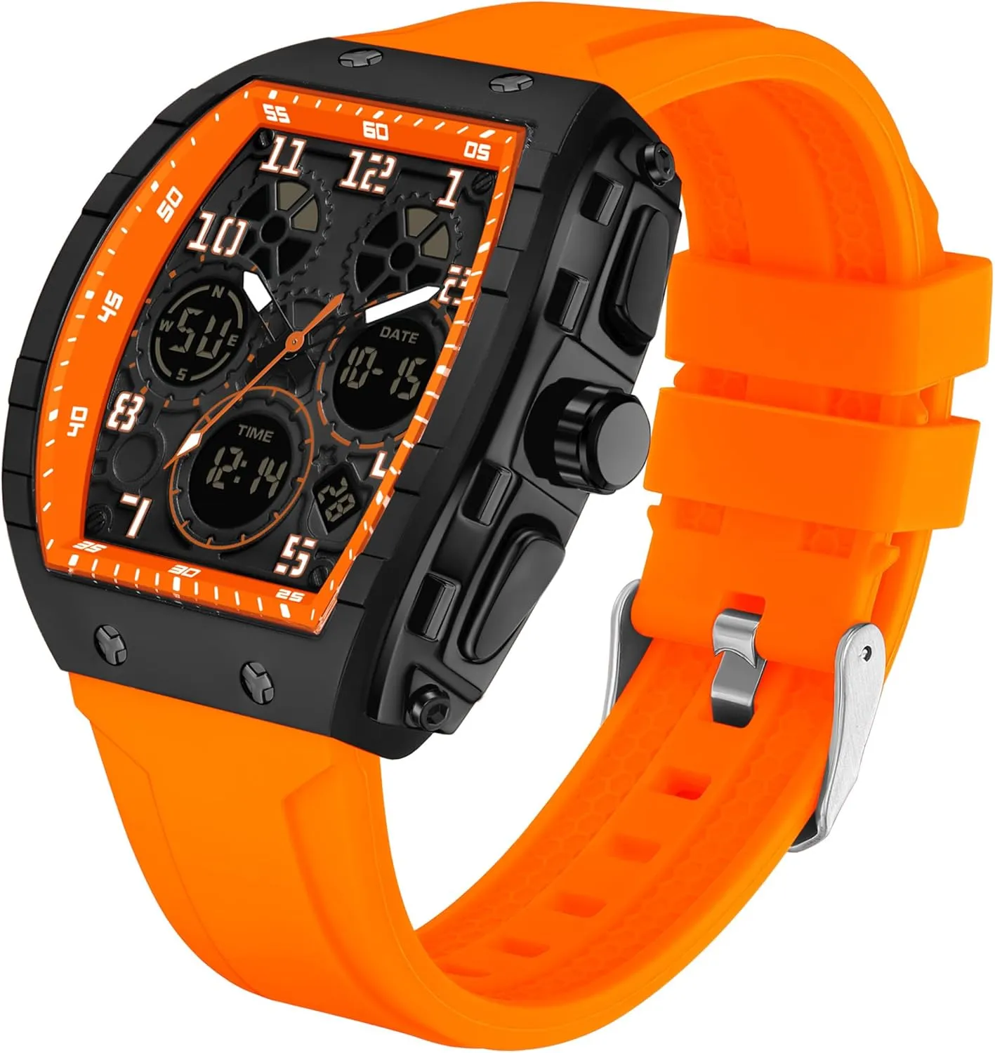 Alarm Stopwatch divine orbit realization unpredictably ether Tonneau Design Punk Analog Wrist Watch Calendar Dual Time Display Silicone Band findtime Mens Watches Unique Watches for Men Digital Waterproof Watch Sports 