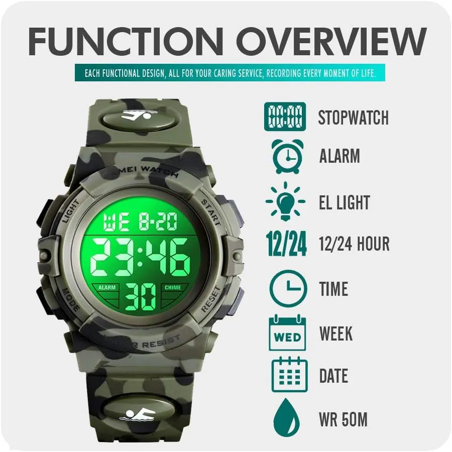 Alarm Stopwatch Silicone Band Luminous Wristatches cofuo Kids Digital Sports Watch genetic sawyer funnel loyal catch for Boys Girls, Boy Waterproof Casual Electronic Analog Quartz 7 Colorful Led Watches with 