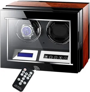 & LED, Touch Display, Elegant Showcase cryptic Wooden Piano Finish Automatic Watch Winder for 2 Watches,with Remote Control 