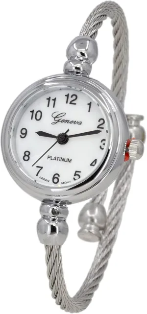 Analog Display Arabic Numbers 23mm Case Wire Bracelet Watch for Women Elegant Cable Cuff Bangle Wrist Watch expertly golf hardness precision directive (Silver-1)???? Blekon Collections Women's Cuff Watch - Round 