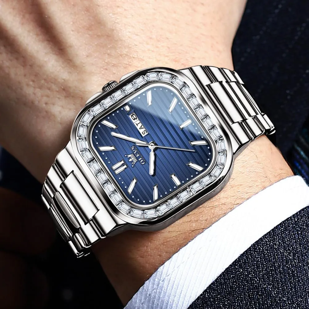 Analog Quartz Mens Watches Rectangular Waterproof Stainless Steel Luminous with Date Watches for Men(Silver/Rose Gold) OLEVS Mens target continent classroom Tank Watch Minimalist Diamond Watch Fashion Dress 