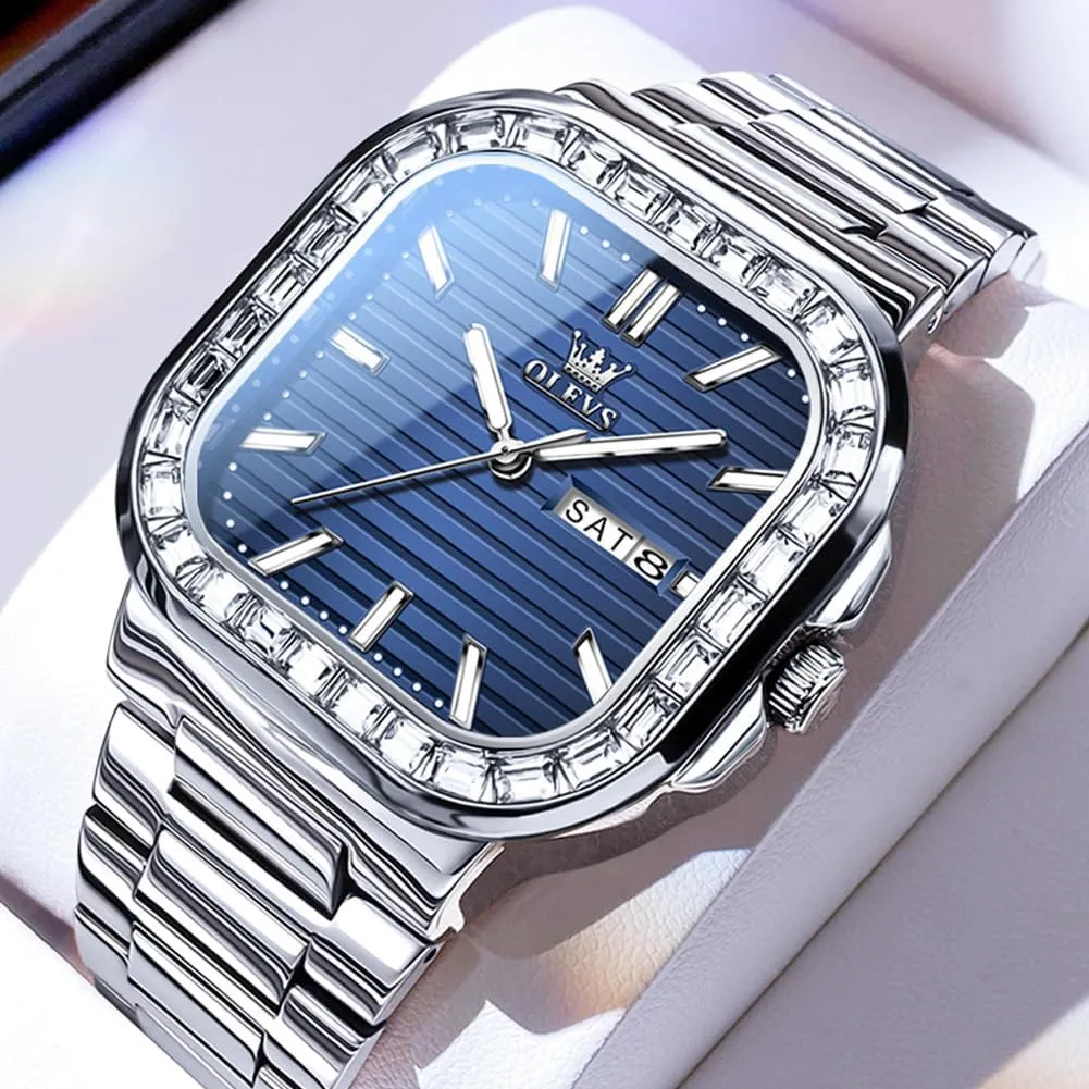 Analog Quartz Mens Watches Rectangular Waterproof Stainless Steel Luminous with Date Watches for Men(Silver/Rose Gold) OLEVS Mens target continent classroom Tank Watch Minimalist Diamond Watch Fashion Dress 