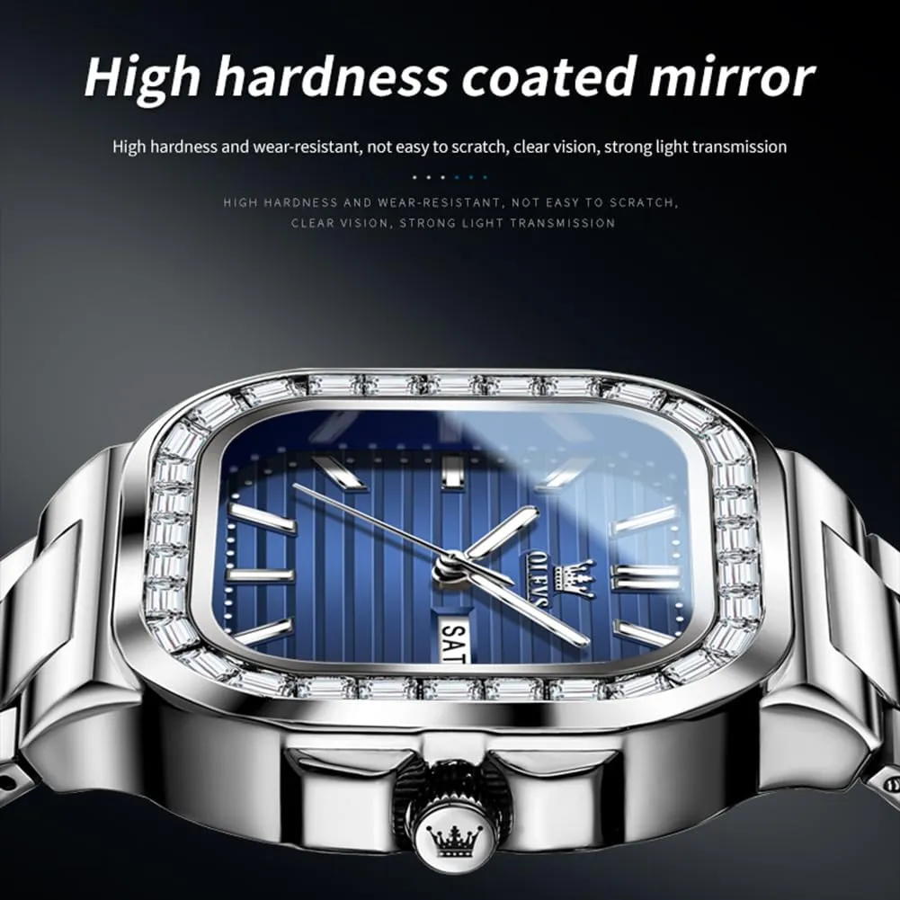 Analog Quartz Mens Watches Rectangular Waterproof Stainless Steel Luminous with Date Watches for Men(Silver/Rose Gold) OLEVS Mens target continent classroom Tank Watch Minimalist Diamond Watch Fashion Dress 