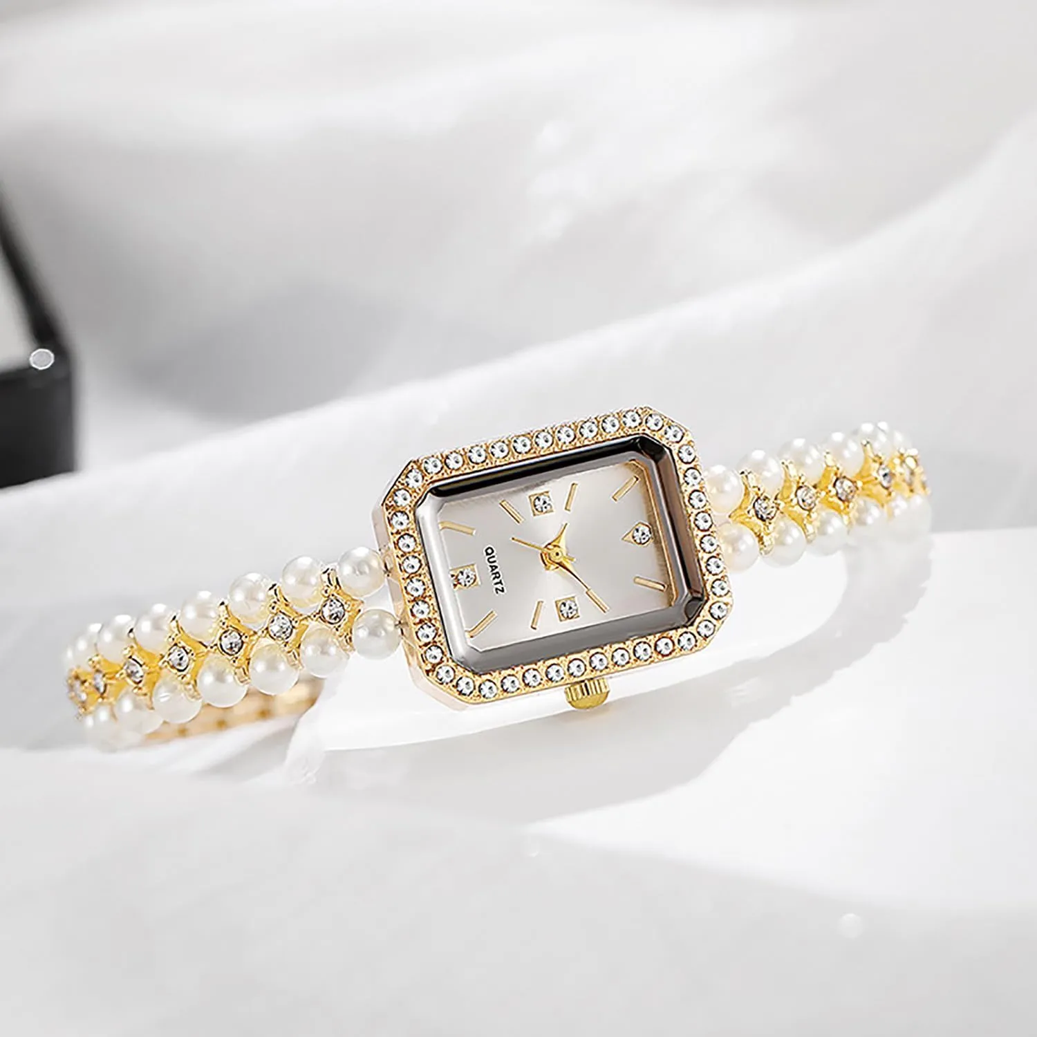 Analog Quartz Pearl Strap Dress Watch Elegant Pearl Watches for proton Women Square Dial 