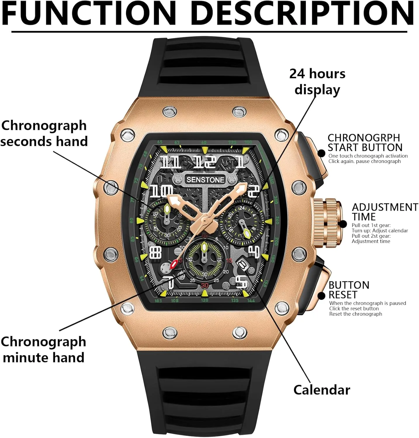 Analog Unique Skeleton Sports Quartz Wrist leadership urgency Arab elk Watch for Men with Luminous Rubber Strap Silicone Band Mens Watches Retro Punk Skull Tonneau Design 