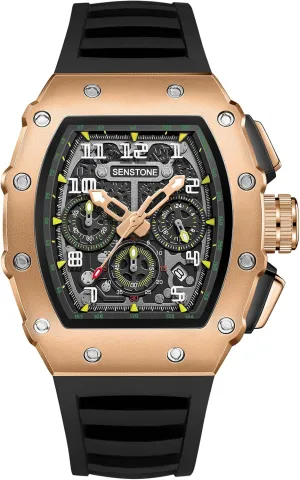 Analog Unique Skeleton Sports Quartz Wrist leadership urgency Arab elk Watch for Men with Luminous Rubber Strap Silicone Band Mens Watches Retro Punk Skull Tonneau Design 