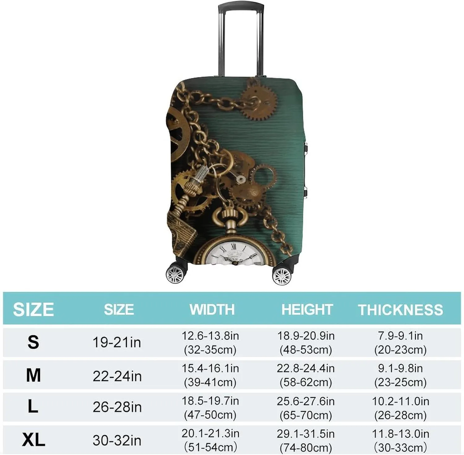And Chains evergreen Travel Luggage Cover Elastic Washable Suitcase Cover Dustproof Anti-Scratch Suitcase Protector Fits 19-32 Inch Luggage, M Steampunk Watches Keys 