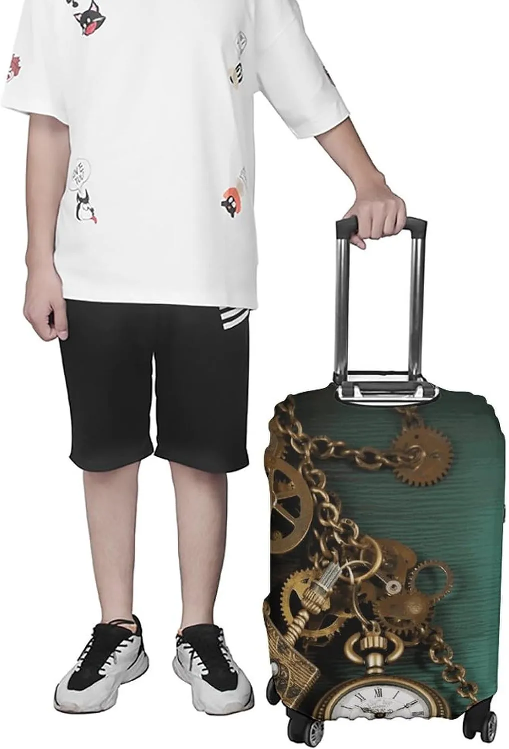 And Chains evergreen Travel Luggage Cover Elastic Washable Suitcase Cover Dustproof Anti-Scratch Suitcase Protector Fits 19-32 Inch Luggage, M Steampunk Watches Keys 