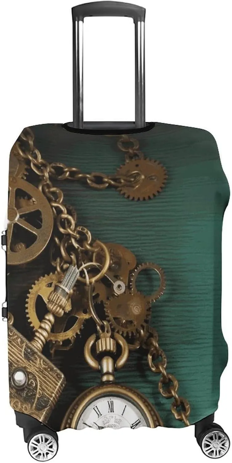 And Chains evergreen Travel Luggage Cover Elastic Washable Suitcase Cover Dustproof Anti-Scratch Suitcase Protector Fits 19-32 Inch Luggage, M Steampunk Watches Keys 