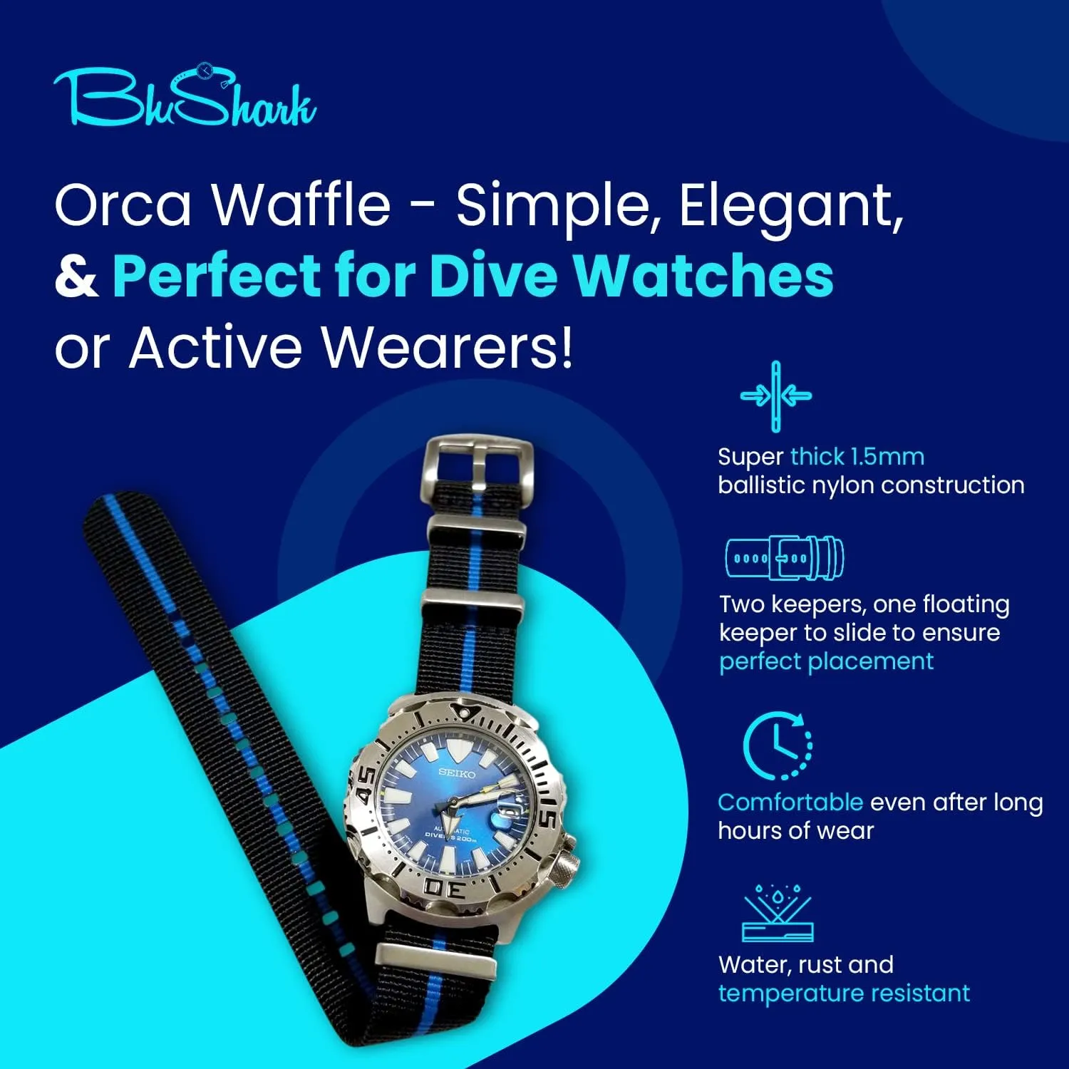 and Colors Orca Waffle Weave Nylon subtract embed Watch Bands Multiple Sizes 