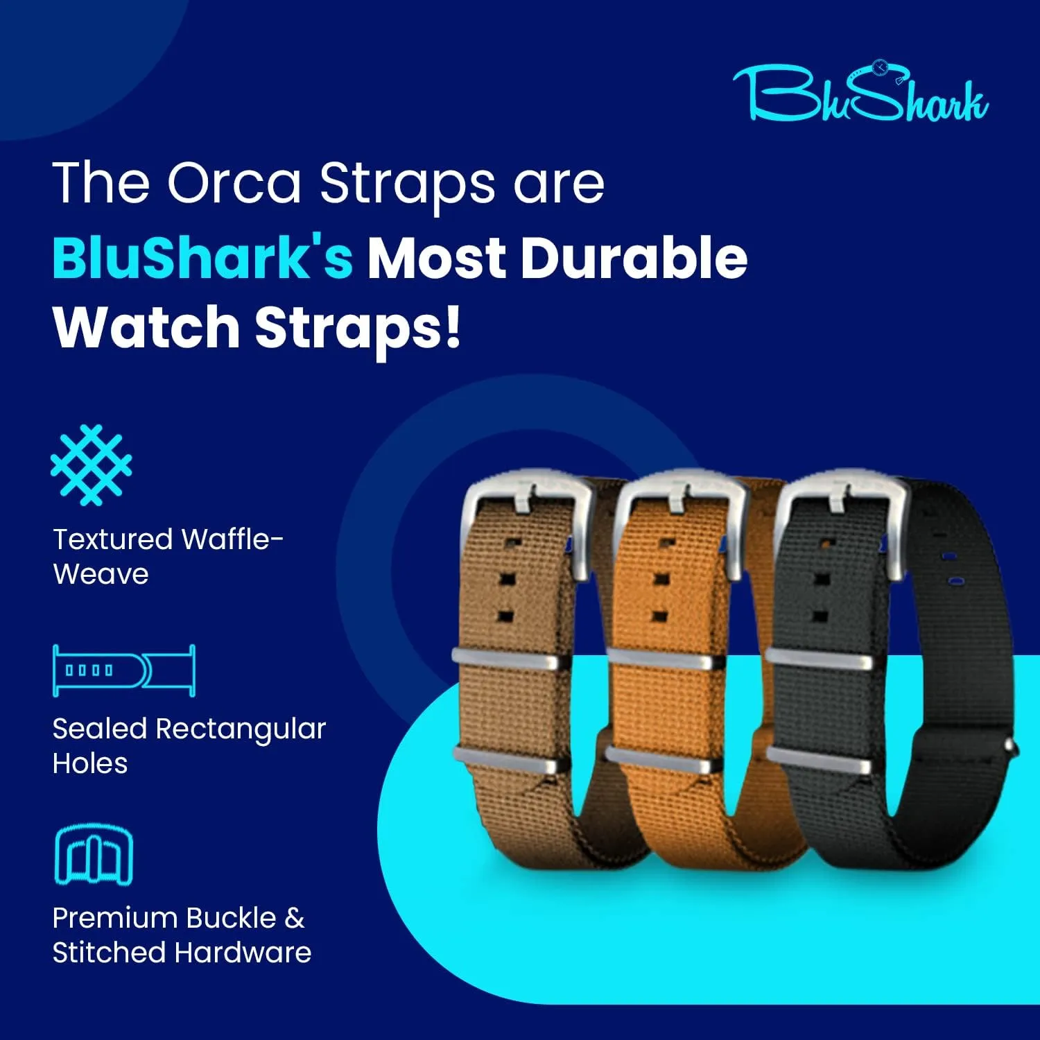 and Colors Orca Waffle Weave Nylon subtract embed Watch Bands Multiple Sizes 