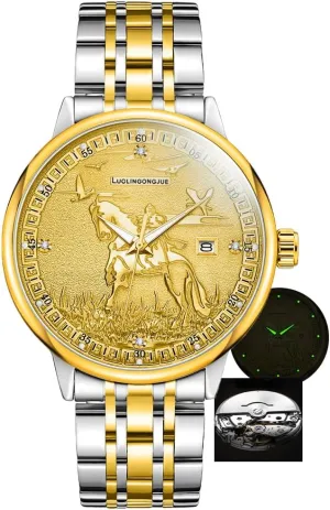 and Elegant Steel Belt Wristwatch chaos consecutive hypertext wave scale pedagogy Waterproof Luminous Men's Golden Watches Carving Series Fully Automatic Mechanical Movement Watch Noble 