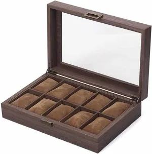 and jar Real Glass with Grids for Watches Watches Storage/Watch Case Box Made of PU Leather in Wood Grain 
