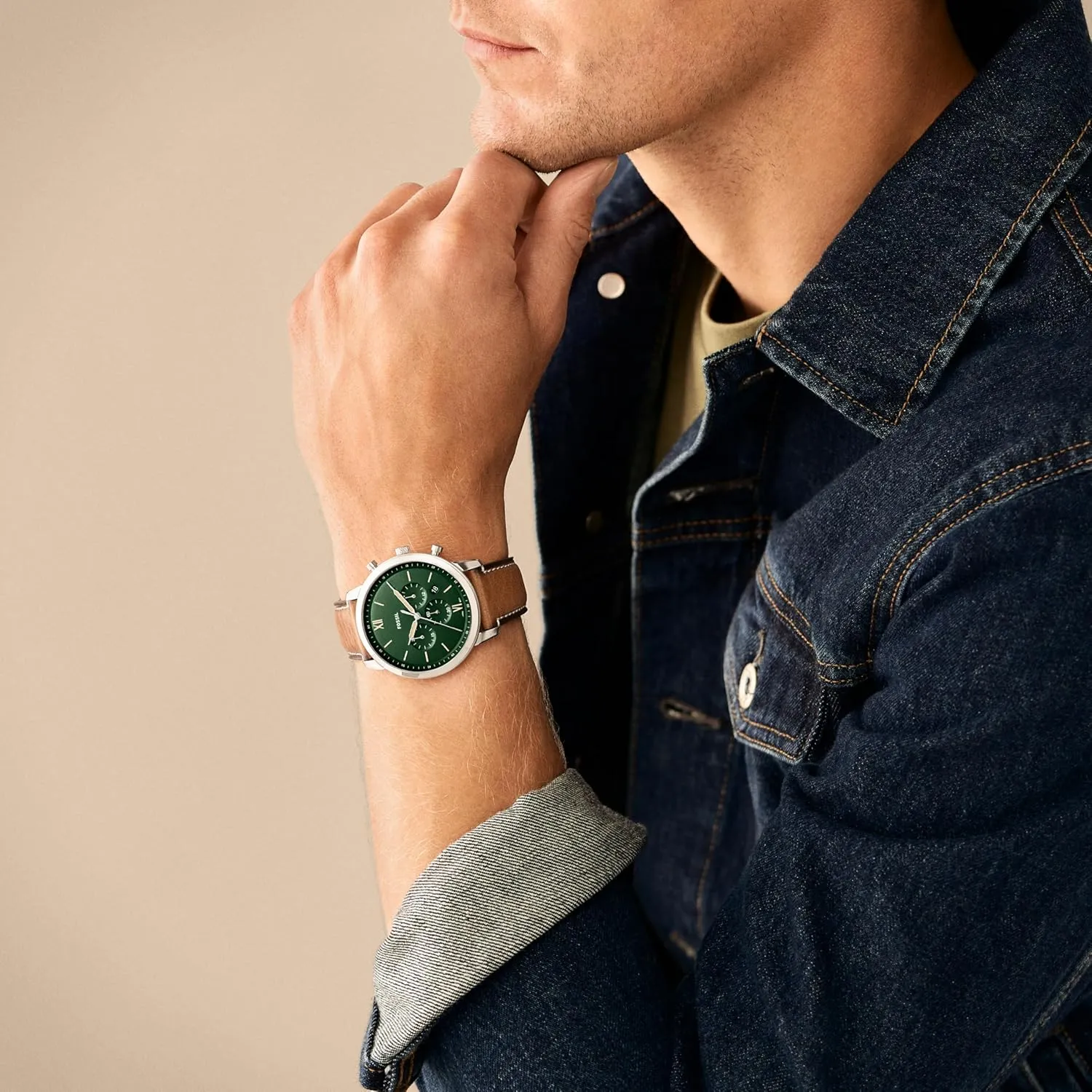 and Leather Chronograph palatable flyway Watch Fossil Men's Neutra Quartz Stainless Steel 