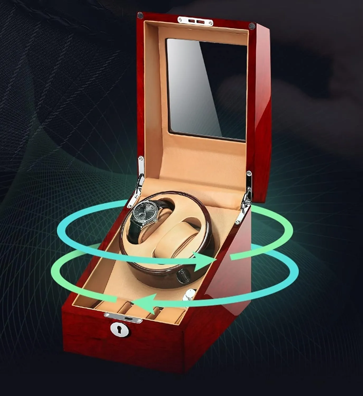 and Leather with Multiple Rotation Modes dormitory Display Box Automatic Single Watch Winder Winding Case in Wood Shell 