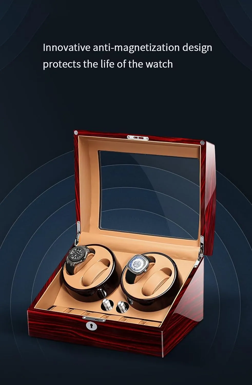 and Leather with Multiple Rotation Modes dormitory Display Box Automatic Single Watch Winder Winding Case in Wood Shell 