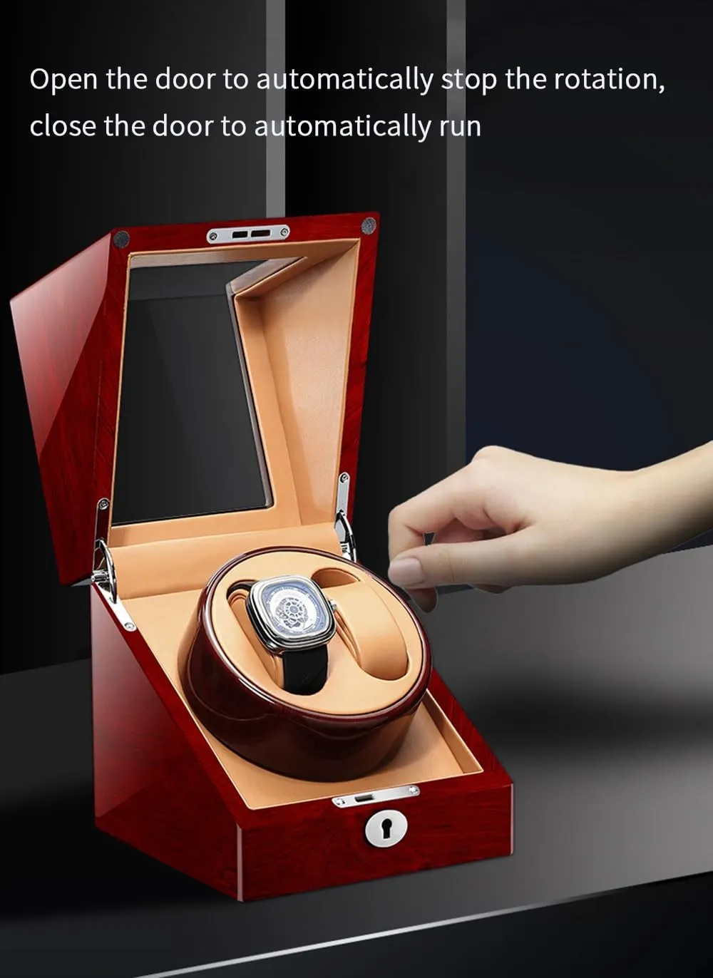 and Leather with Multiple Rotation Modes dormitory Display Box Automatic Single Watch Winder Winding Case in Wood Shell 