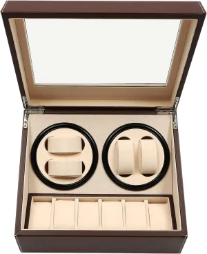 and Men argue Automatic Watches Watch Winder, 4 Automatic Watches with 6 Watches Storages, Super Quiet Brown Watch Winder Box Leather Made for Women 