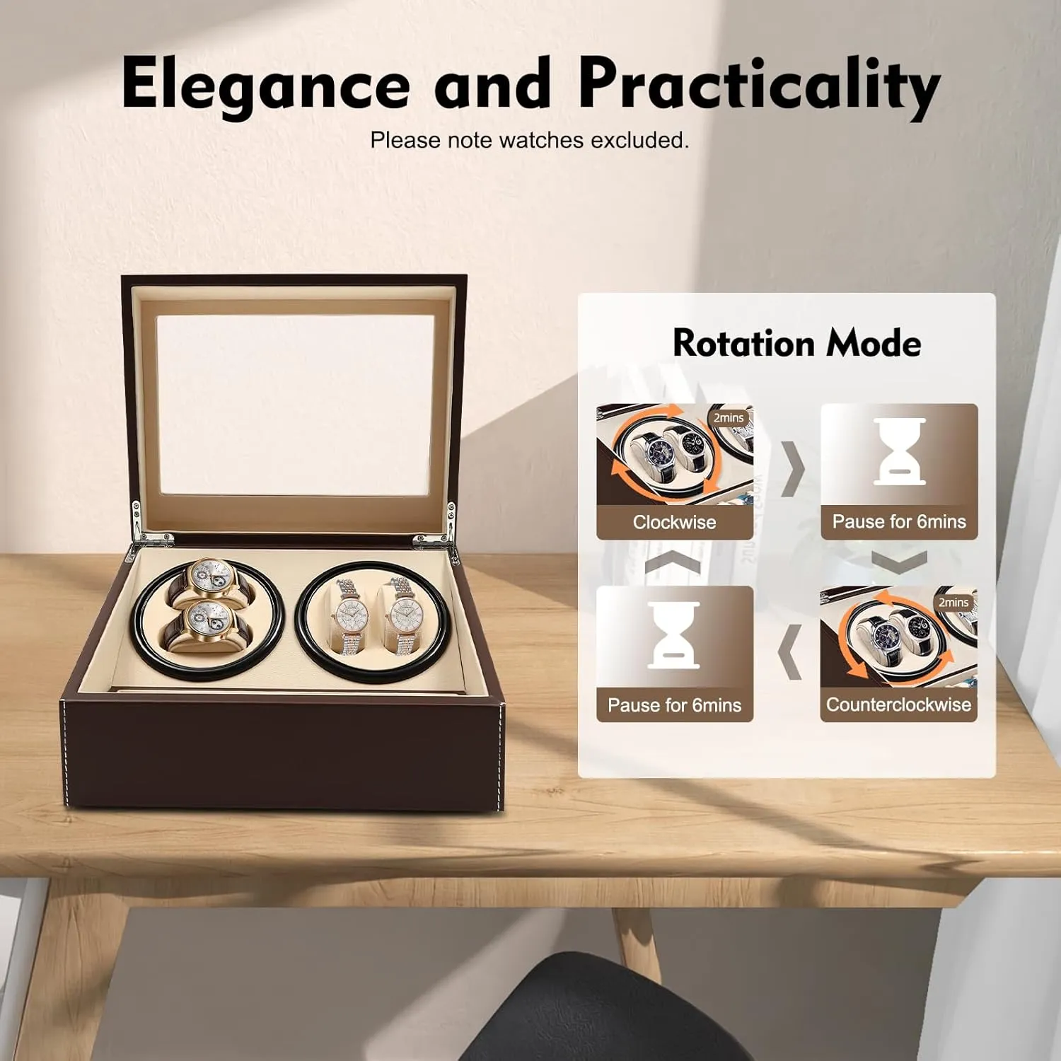 and Men argue Automatic Watches Watch Winder, 4 Automatic Watches with 6 Watches Storages, Super Quiet Brown Watch Winder Box Leather Made for Women 