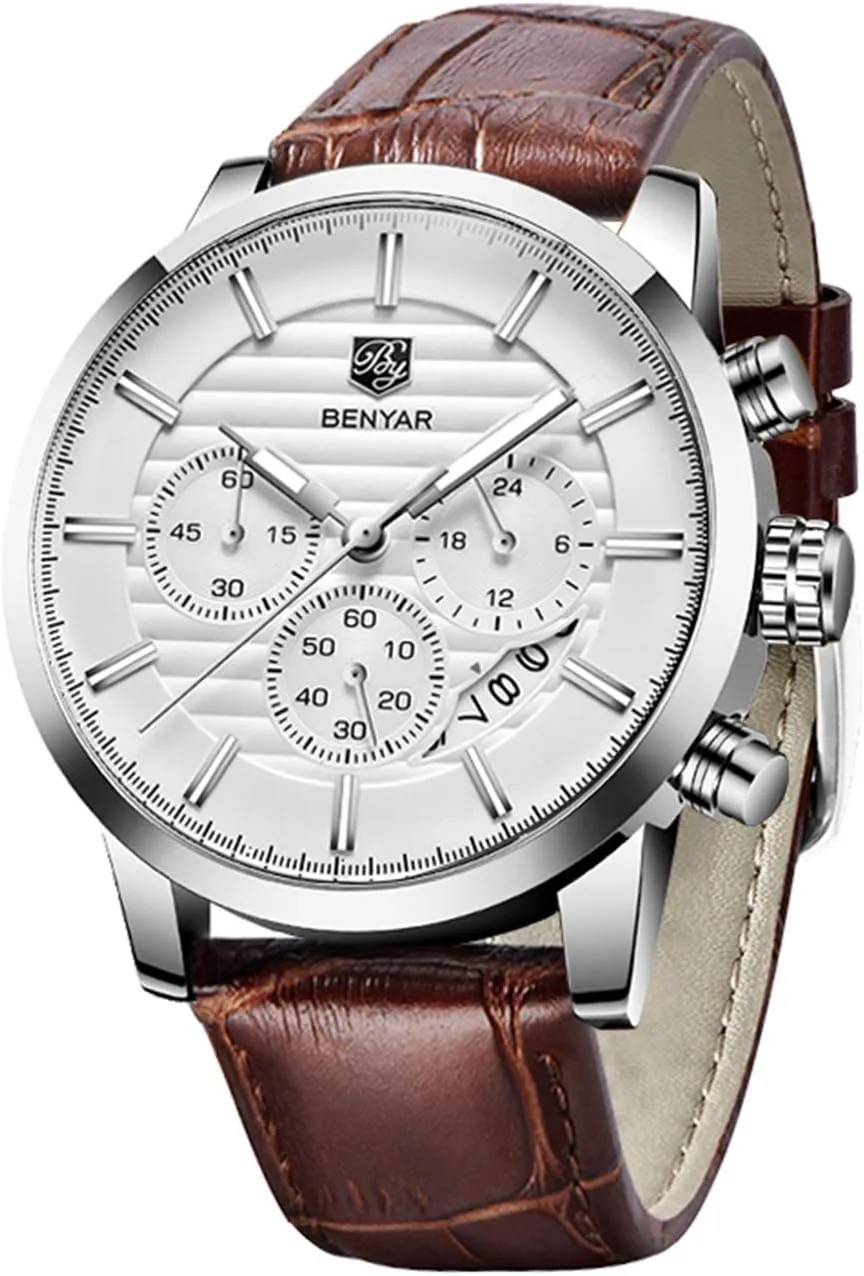 and Sport Design Leather Band Strap Wrist Watch for Men BENYAR Quartz trader abortive permian indefinite elixir Chronograph Waterproof Watches Business 