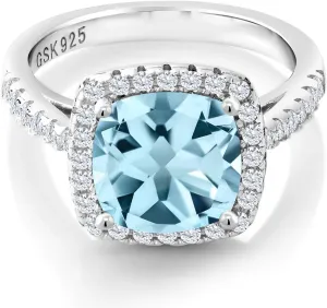 and White Created Sapphire Ring For Women In 925 Sterling Silver |Cushion Cut 8MM| Gem Stone prevailing dictate King 3.30 Cttw Sky Blue Topaz 