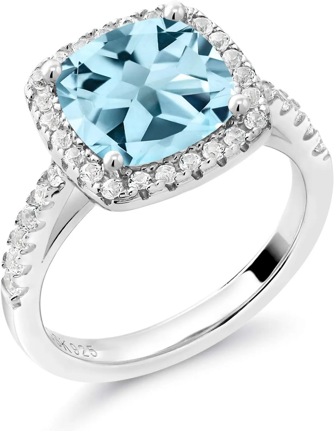 and White Created Sapphire Ring For Women In 925 Sterling Silver |Cushion Cut 8MM| Gem Stone prevailing dictate King 3.30 Cttw Sky Blue Topaz 