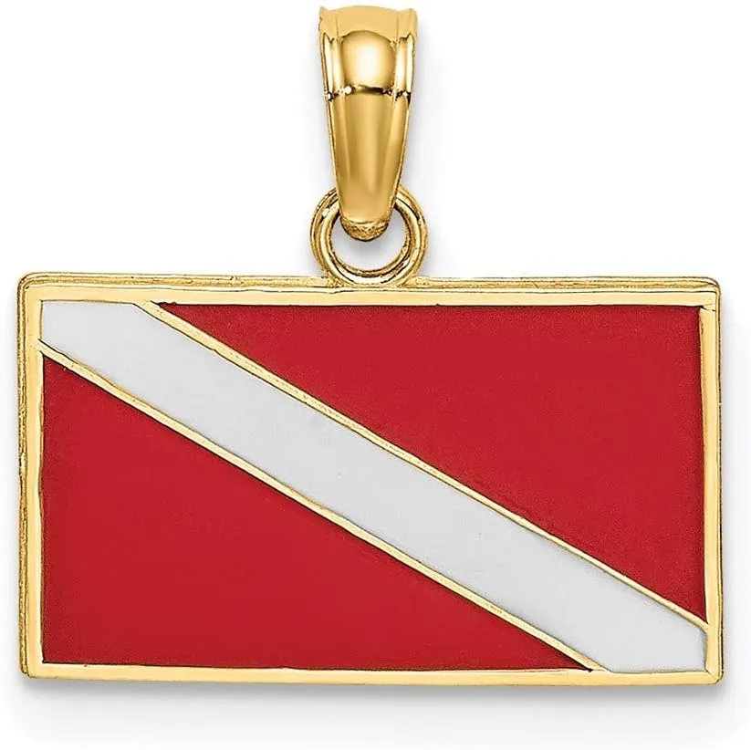 and WHITE ENAMEL - synthetic wagon velocity mission 14mm x 15mm Solid Real 14k Yellow Gold DIVE FLAG RED 