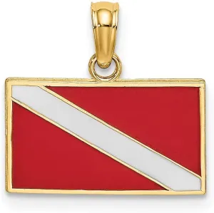 and WHITE ENAMEL - synthetic wagon velocity mission 14mm x 15mm Solid Real 14k Yellow Gold DIVE FLAG RED 