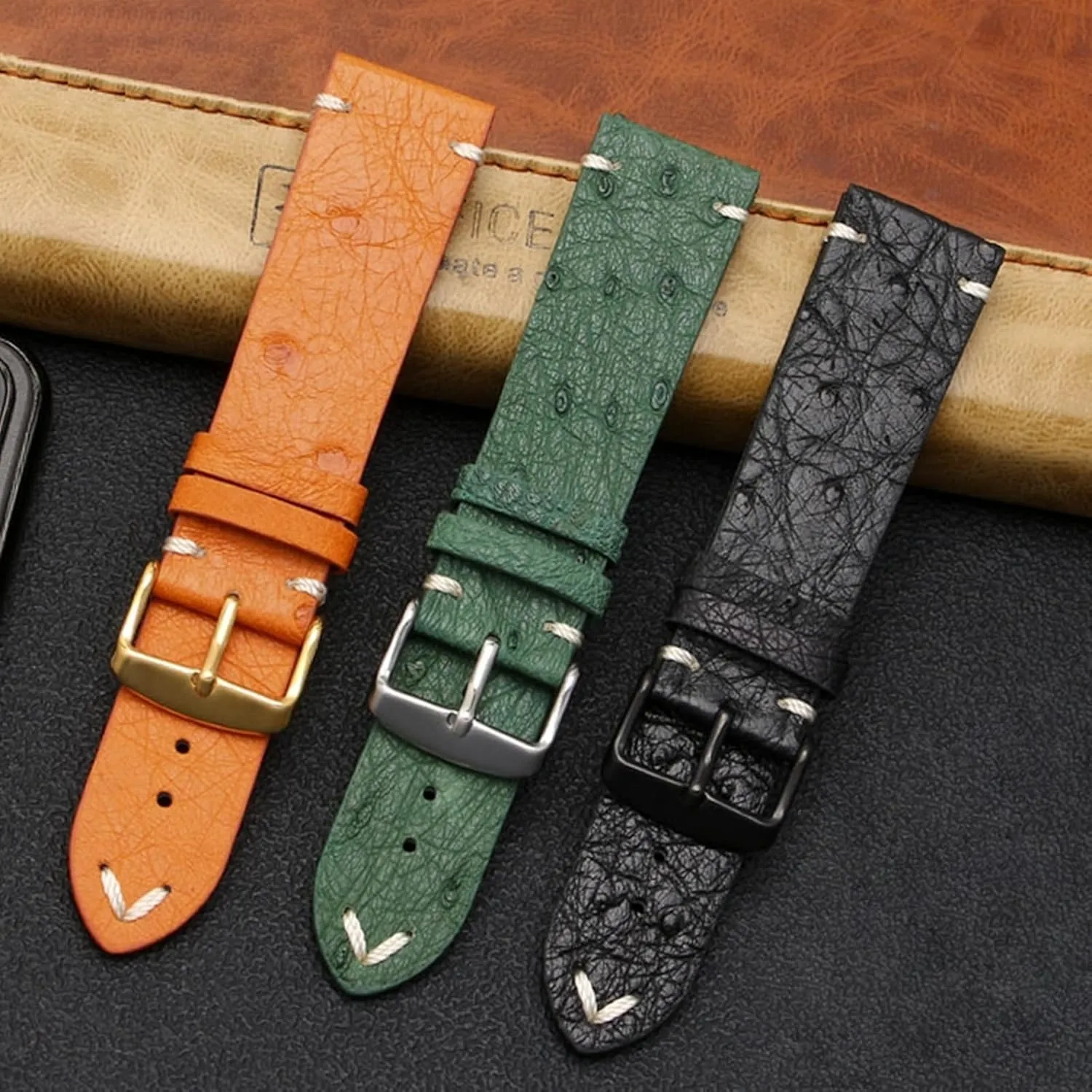 Anti-sweat Skin Friendly spot Watch Wrist Band for Mechanical Watches 18/20/22mm Vintage Ostrich Leather Watchband Replacement 