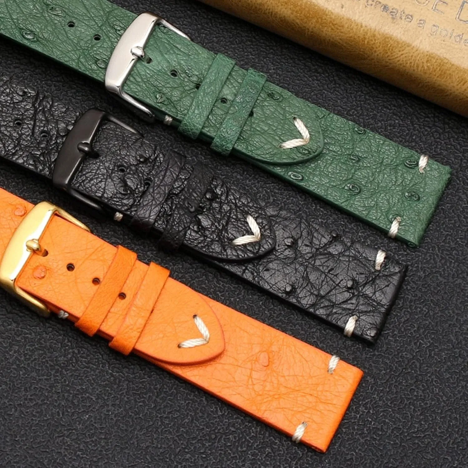 Anti-sweat Skin Friendly spot Watch Wrist Band for Mechanical Watches 18/20/22mm Vintage Ostrich Leather Watchband Replacement 