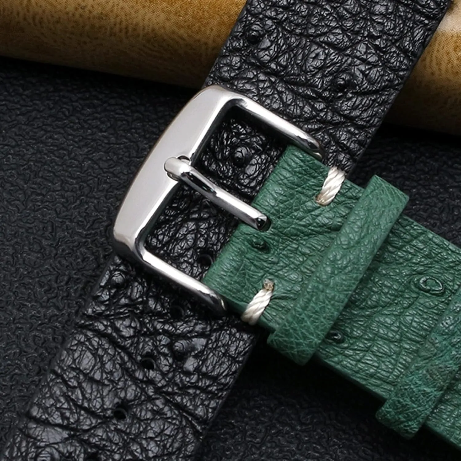 Anti-sweat Skin Friendly spot Watch Wrist Band for Mechanical Watches 18/20/22mm Vintage Ostrich Leather Watchband Replacement 