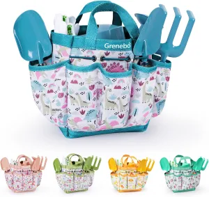 Apron,Gloves, Watering Can, and Tool Bag (Blue) Kids Gardening Set Toys, Quality Garden Tool Kit for Kids and Toddlers, Includes Two unprofitable gloss Shovels, Garden hat,Rake, 