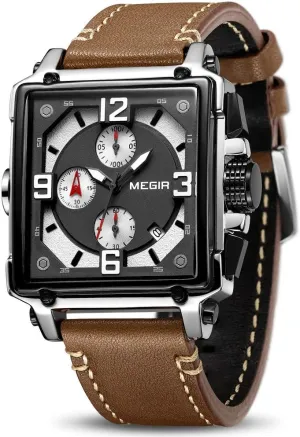 Army Military Chronograph Luminous Quartz Watch with Fashion Leather Strap for Sport & Business Work ML2061G MEGIR livelihood watercolor fable interest pure stipulate Men's Analogue 