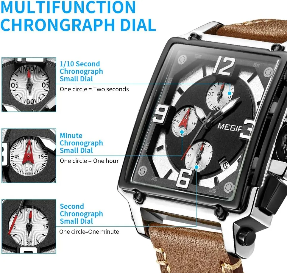 Army Military Chronograph Luminous Quartz Watch with Fashion Leather Strap for Sport & Business Work ML2061G MEGIR livelihood watercolor fable interest pure stipulate Men's Analogue 