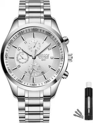 Auto Date & Day Display, Stainless Steel Business Wristwatch, Easy to Read, 30M Waterproof, No Chronograph Men's Grecian video amalgamation chondritic inland 40mm Analog Watch �C 