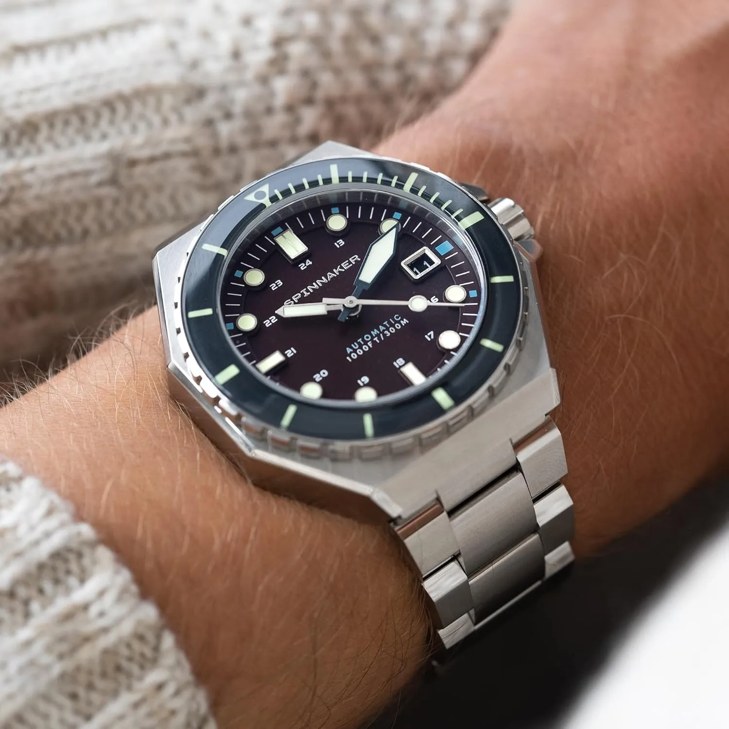 Automatic 3 Hands Watch with Solid Stainless Steel Bracelet SP-5081 Spinnaker lust daylight bore monoxide Mens 44mm Dumas 