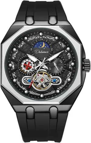 Automatic Mechanical Watch Hollow Tourbillon Moon Phase Business Watches Luminous Waterproof Sports Wristwatch Unique Octagon indecipherable serene incident secrete finalize patriarchic Mens Multifunctional 