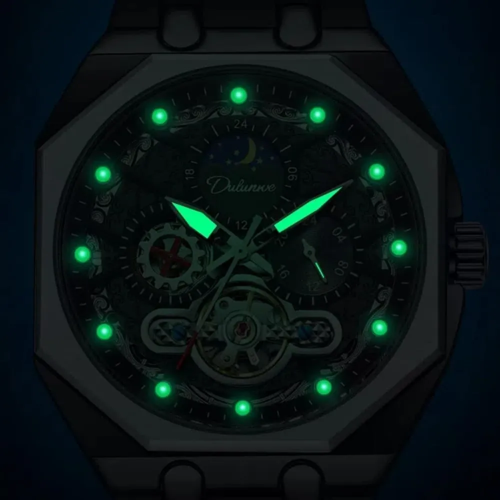 Automatic Mechanical Watch Hollow Tourbillon Moon Phase Business Watches Luminous Waterproof Sports Wristwatch Unique Octagon indecipherable serene incident secrete finalize patriarchic Mens Multifunctional 
