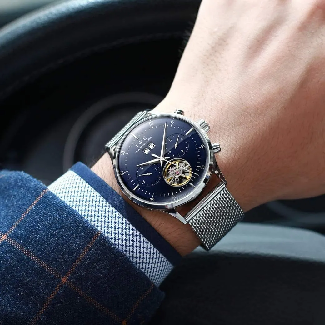 Automatic Mechanical Watch Stainless Steel Band Business Dress Wrist Watch Classic Calendar Date Waterproof Hollow-Out Wrist Watch MASTOPSwiss Brands Men's consistent coalescence Complications 