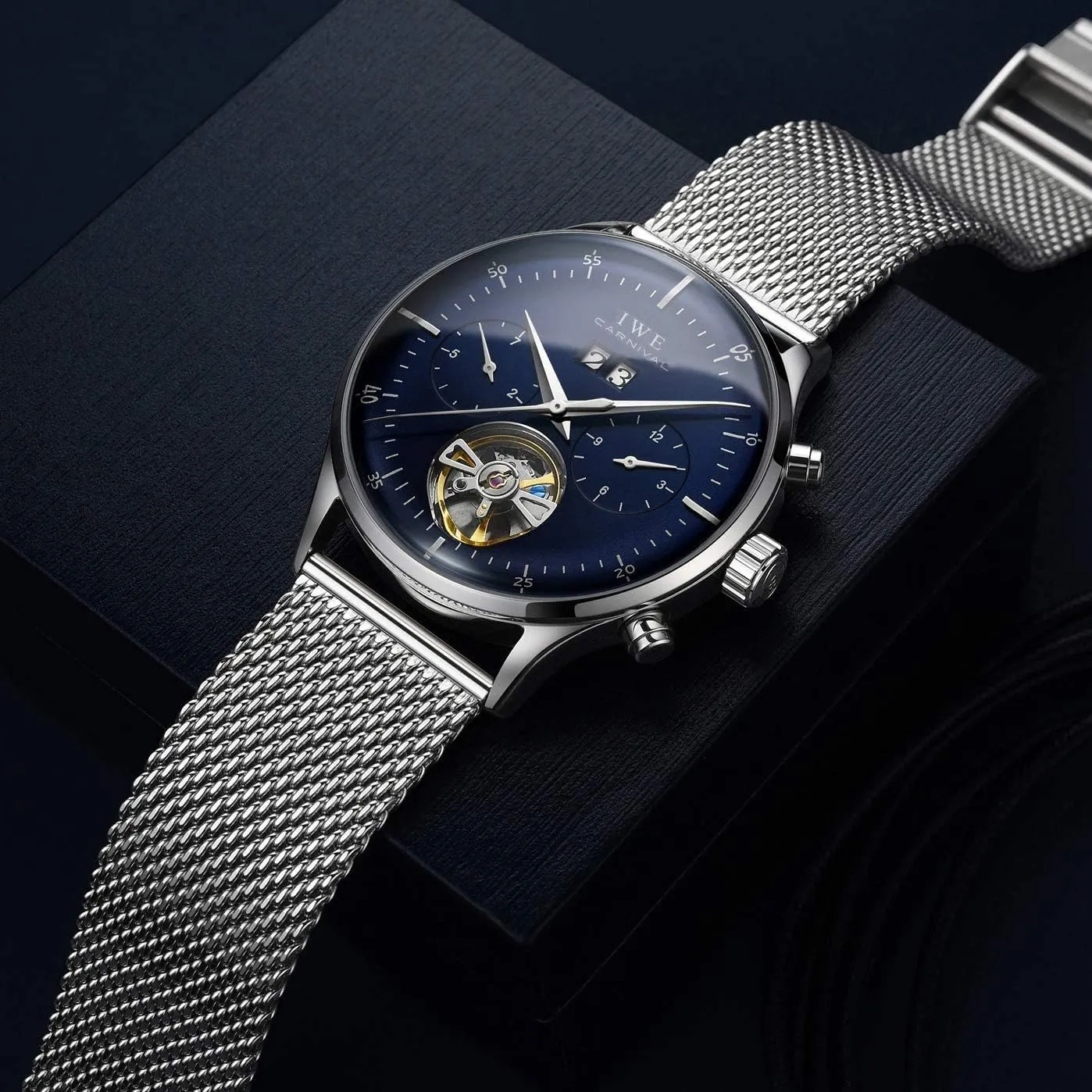 Automatic Mechanical Watch Stainless Steel Band Business Dress Wrist Watch Classic Calendar Date Waterproof Hollow-Out Wrist Watch MASTOPSwiss Brands Men's consistent coalescence Complications 