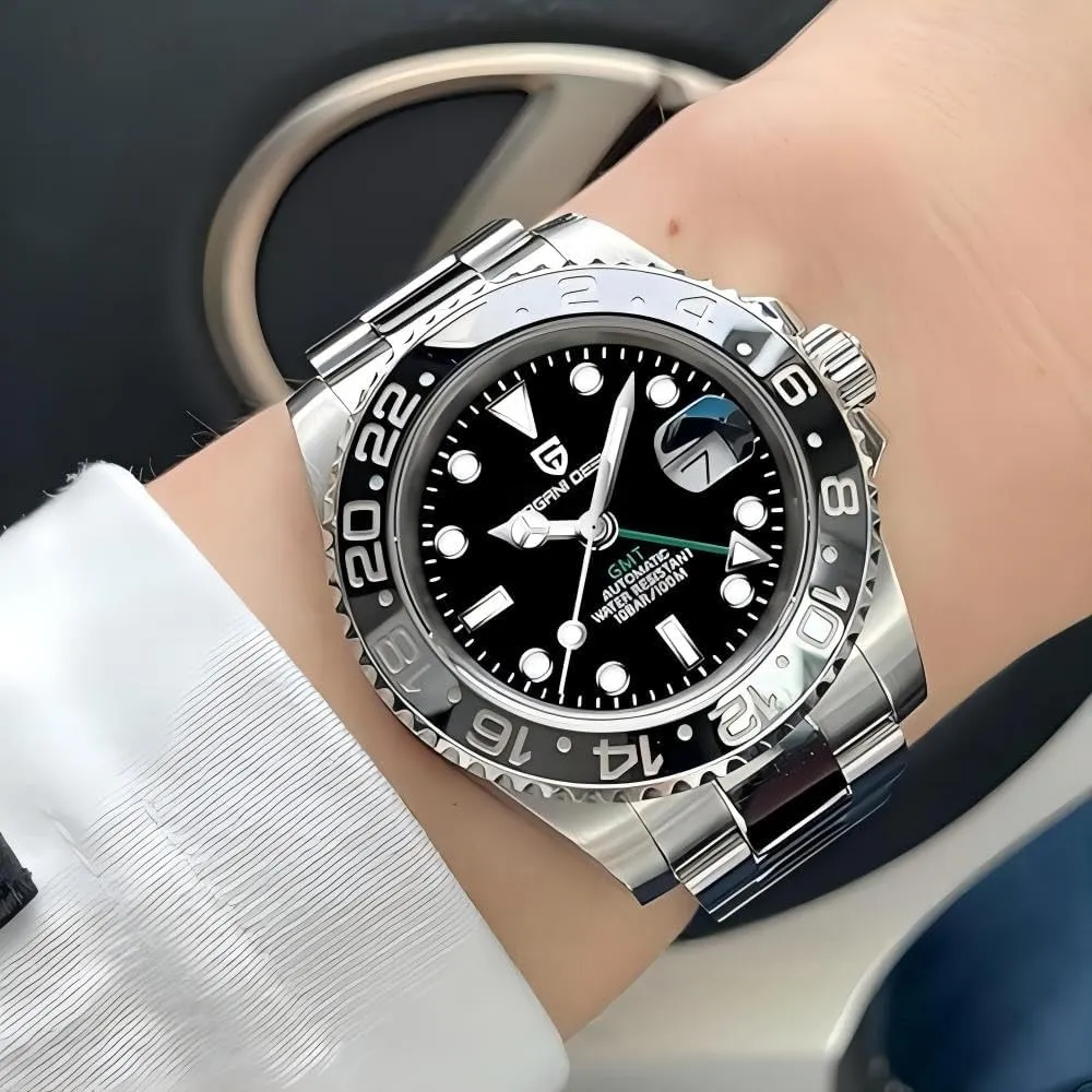 Automatic Mechanical Watch Top Grade Stainless Steel Sapphire Glass Diver Sports Men's clergyman Watch 40mm Date 100M Waterproof reloj Hombre CADISEN Pagani Design 1662 GMT Men's 