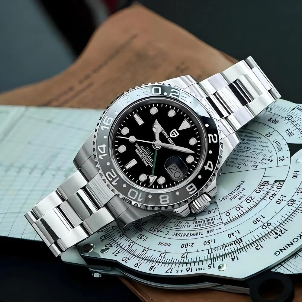 Automatic Mechanical Watch Top Grade Stainless Steel Sapphire Glass Diver Sports Men's clergyman Watch 40mm Date 100M Waterproof reloj Hombre CADISEN Pagani Design 1662 GMT Men's 
