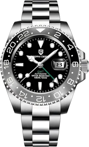 Automatic Mechanical Watch Top Grade Stainless Steel Sapphire Glass Diver Sports Men's clergyman Watch 40mm Date 100M Waterproof reloj Hombre CADISEN Pagani Design 1662 GMT Men's 