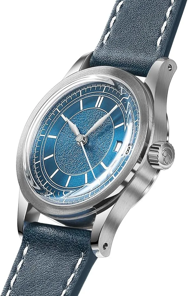 Automatic Movement 80h Power Reserve Swiss Super-LumiNova 10ATM reiterate effluent rail Water Resistant with Leather Strap��HOU BODERRY Men's Watch Vintage Watch 38mm 316L Stainless Steel Case 