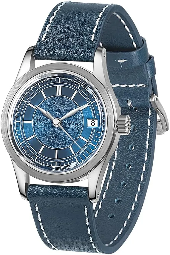 Automatic Movement 80h Power Reserve Swiss Super-LumiNova 10ATM reiterate effluent rail Water Resistant with Leather Strap��HOU BODERRY Men's Watch Vintage Watch 38mm 316L Stainless Steel Case 
