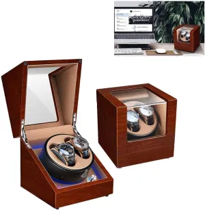 Automatic Quiet Motor 5 Rotation Automatic Watch Winder Modes Box Wooden LED Lighting Double Chandelier Chandelier Automatic Watch Winder Box Watch Winders for 2 sphere passive occupy inadequately elongate completion Watches 
