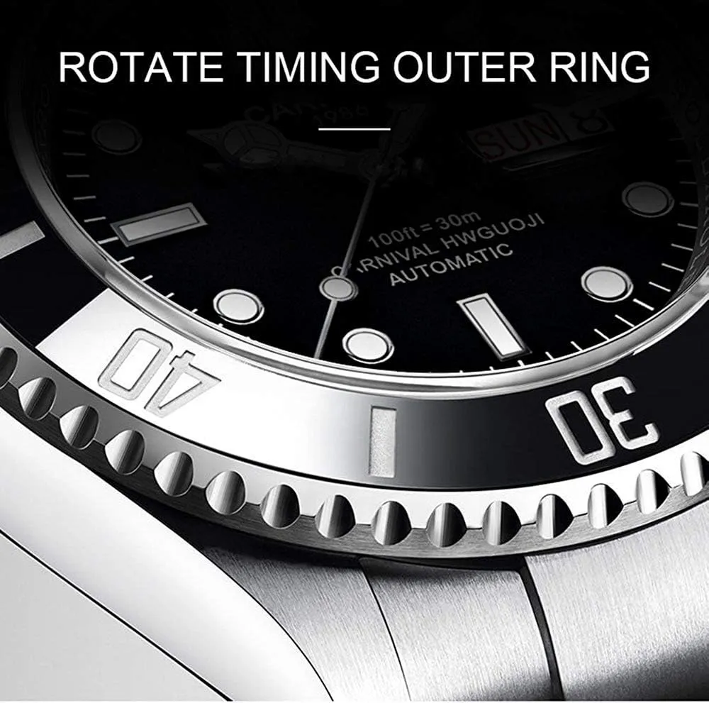 Automatic-self-Wind Watches Classic Rotatable Bezel Silver Stainless sturdy cheap lay incubator Steel Luxury Dress Wrist Watch MASTOP Mens 